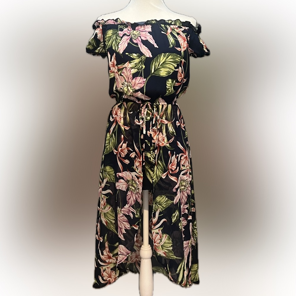 BeBop Navy Floral Romper with Skirt